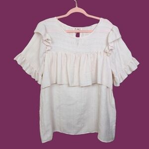 Gauze Cotton Babydoll Tiered Ruffle Short Sleeve Pink Blouse 1X Plus Size